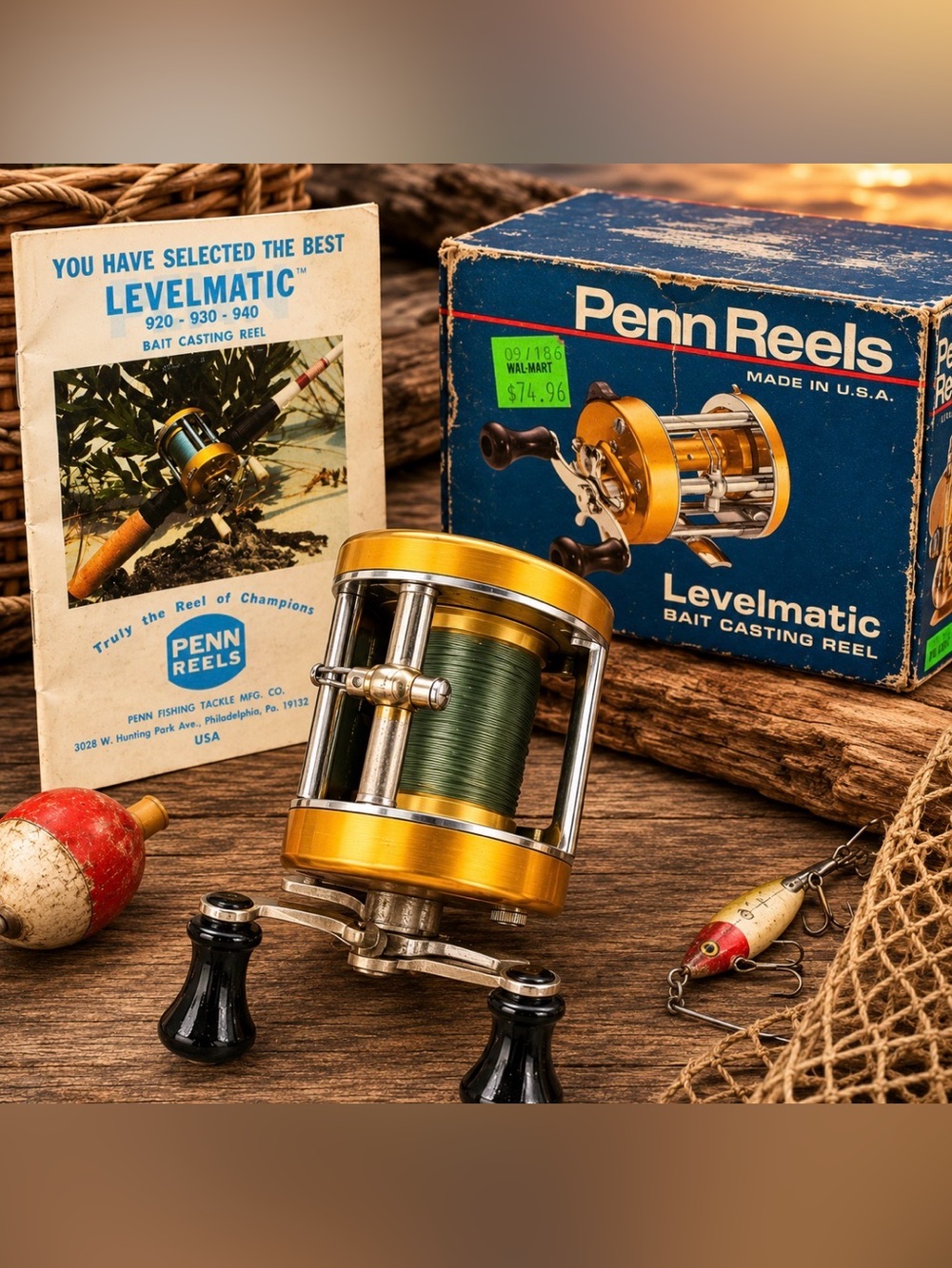 Vintage Penn 940 Levelmatic Ball Bearing Fishing Reel w/ Original Box & Manual